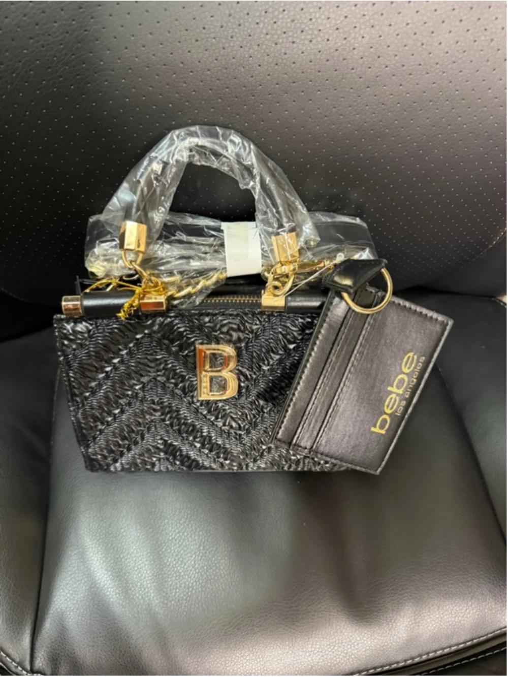bebe Black Nola Mini Satchel Crossbody with Gold Hardware